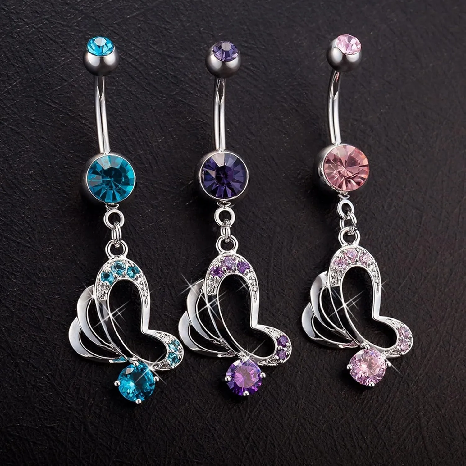 Navel Rings, 14G Belly Button Rings Surgical Steel Surgical Steel 14G Belly Ring for Women Cubic Zirconia Butterfly Design Party