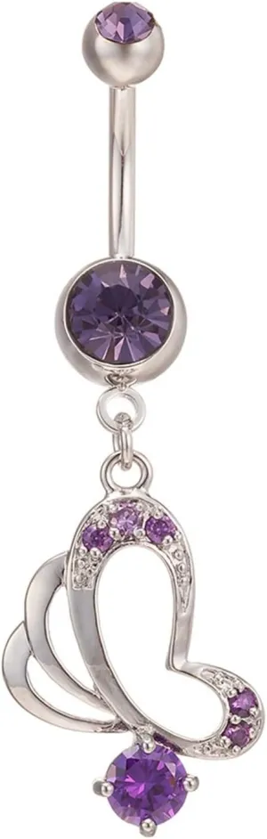 Navel Rings, 14G Belly Button Rings Surgical Steel Surgical Steel 14G Belly Ring for Women Cubic Zirconia Butterfly Design Party