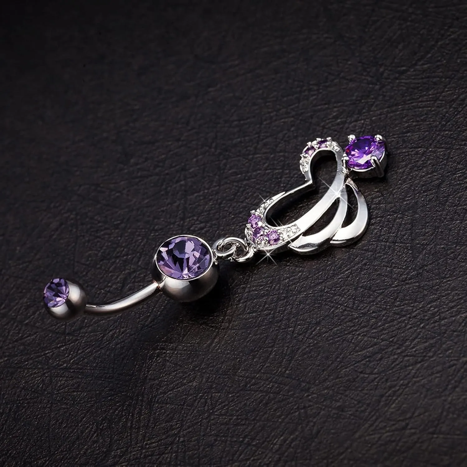Navel Rings, 14G Belly Button Rings Surgical Steel Surgical Steel 14G Belly Ring for Women Cubic Zirconia Butterfly Design Party