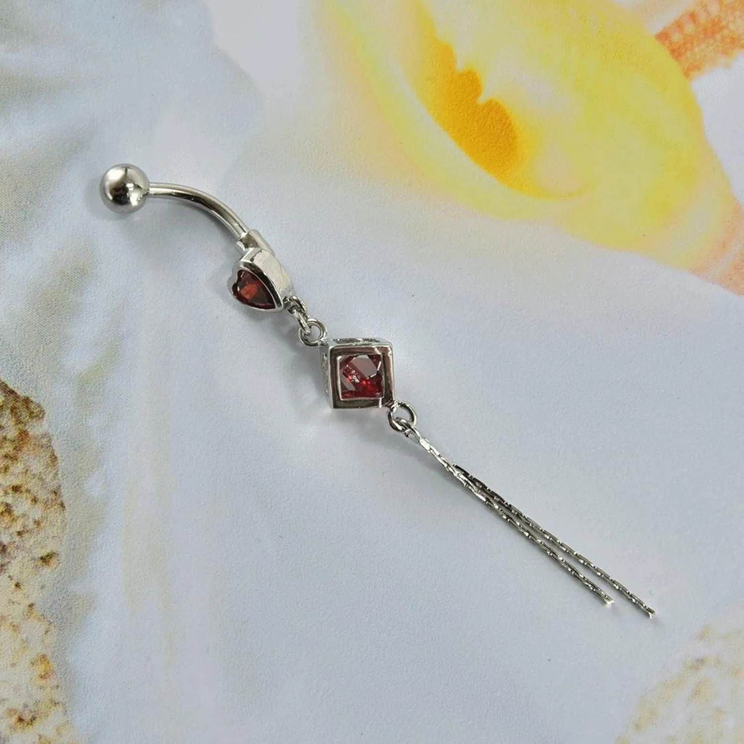 Navel Rings, Navel Rings Surgical Steel Short Surgical Steel 14G Belly Ring for Women Fringed Cubic Zirconia Design Beach Parties