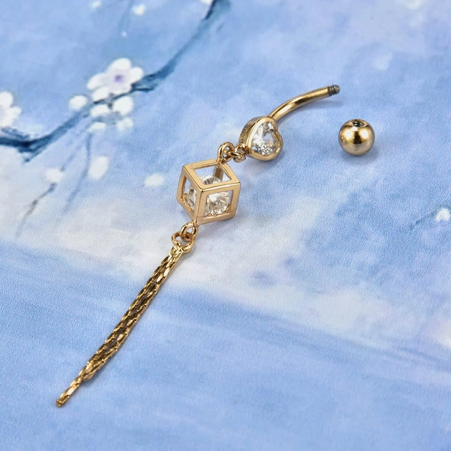 Navel Rings, Navel Rings Surgical Steel Short Surgical Steel 14G Belly Ring for Women Fringed Cubic Zirconia Design Beach Parties