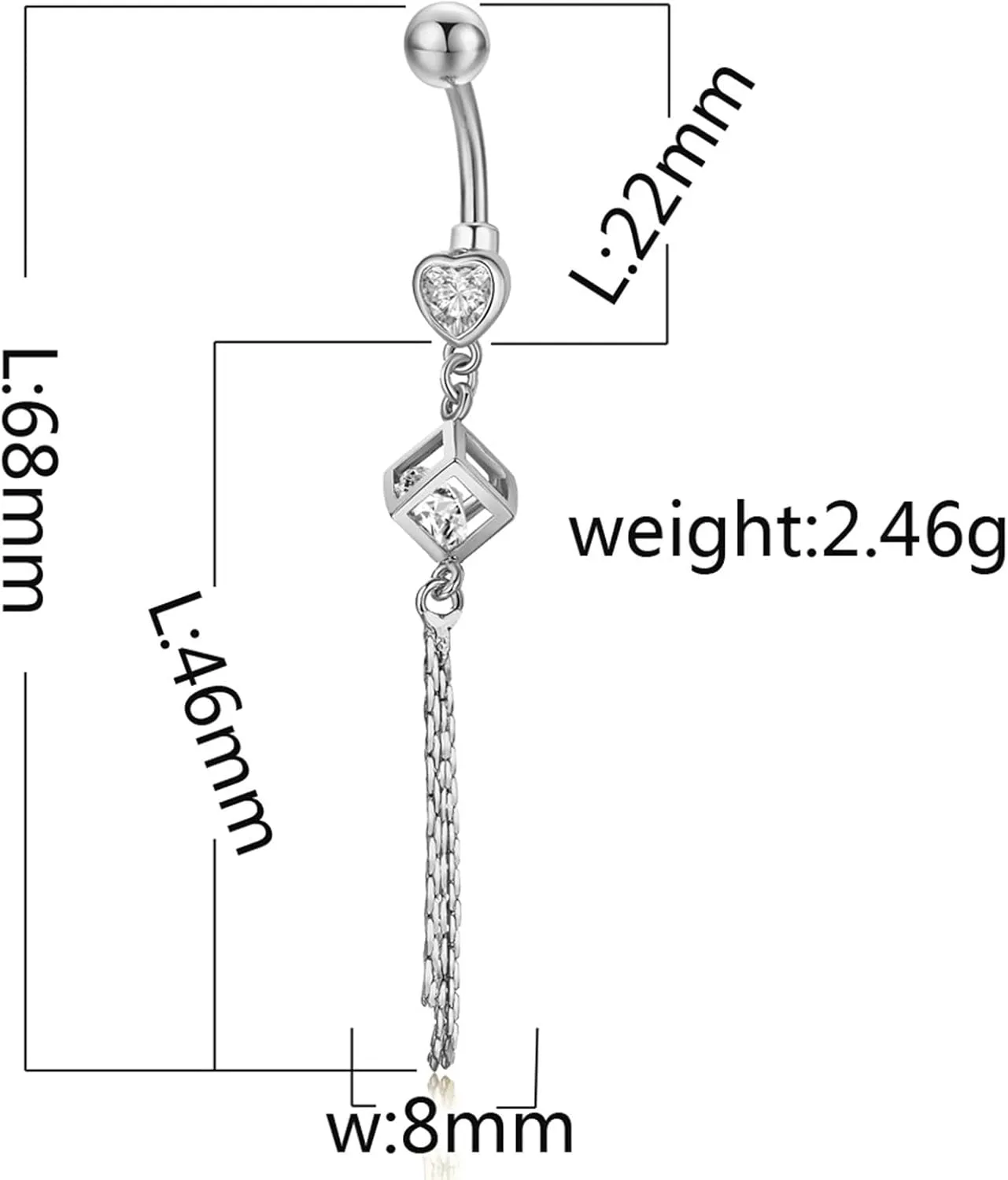 Navel Rings, Navel Rings Surgical Steel Short Surgical Steel 14G Belly Ring for Women Fringed Cubic Zirconia Design Beach Parties