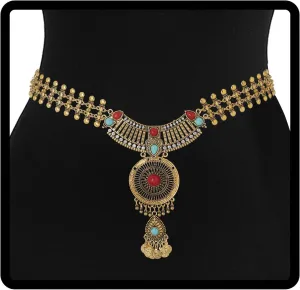 Navoky Boho Turquoise Waist Chain Vintage Belt Chains Rhinestone Crystal Body Chain Layered Belly Chain for Women and Girls