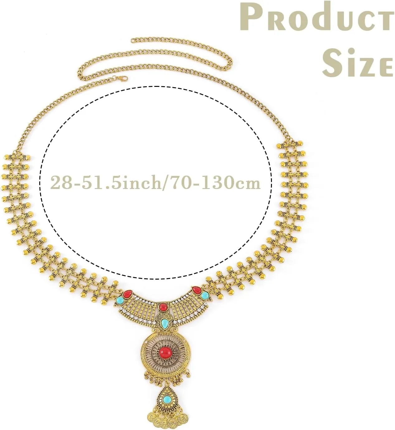 Navoky Boho Turquoise Waist Chain Vintage Belt Chains Rhinestone Crystal Body Chain Layered Belly Chain for Women and Girls