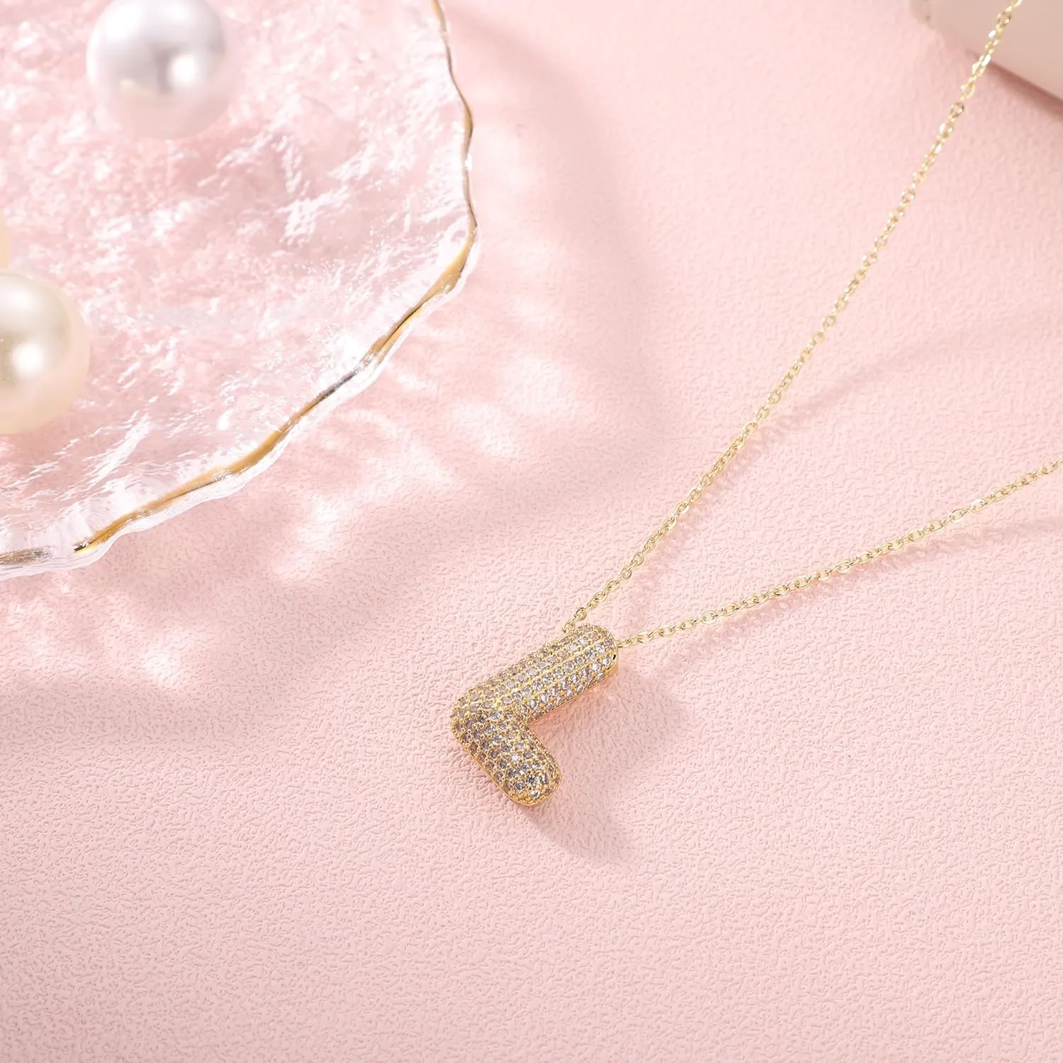 Necklace for Women, Gold Alphabet Necklace Crystal Personalized Diamond Letter Necklace Initial Bubble Pendant Fashion Zircon Jewelry Gift for Teen Girls Girlfriend