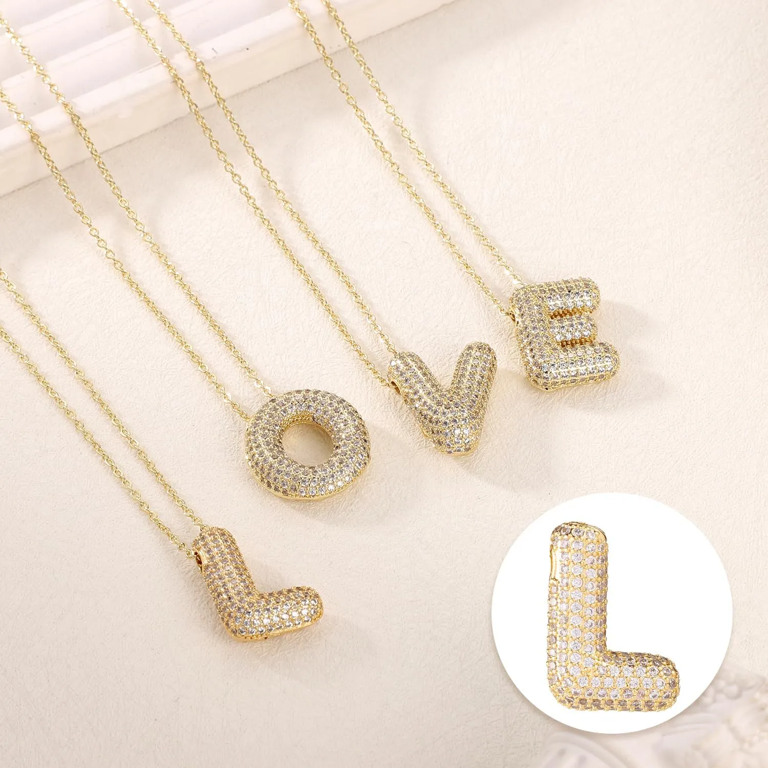 Necklace for Women, Gold Alphabet Necklace Crystal Personalized Diamond Letter Necklace Initial Bubble Pendant Fashion Zircon Jewelry Gift for Teen Girls Girlfriend