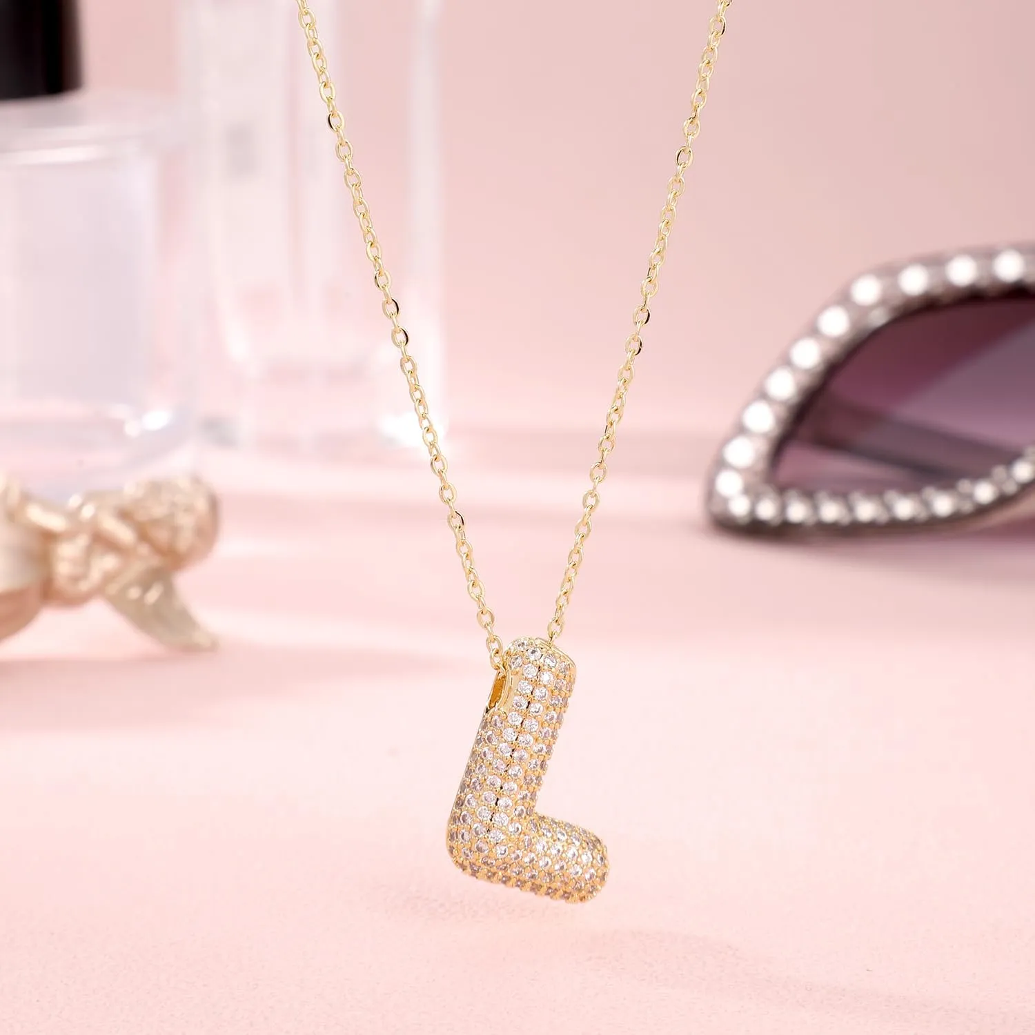 Necklace for Women, Gold Alphabet Necklace Crystal Personalized Diamond Letter Necklace Initial Bubble Pendant Fashion Zircon Jewelry Gift for Teen Girls Girlfriend