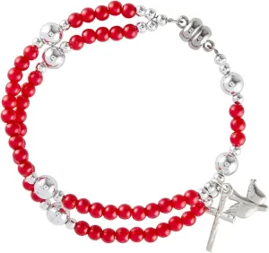 Needzo Red Confirmation Rosary Bracelet with Clasp, Includes Cross and Dove Dangle, Religious Gifts, One Size Fits Most