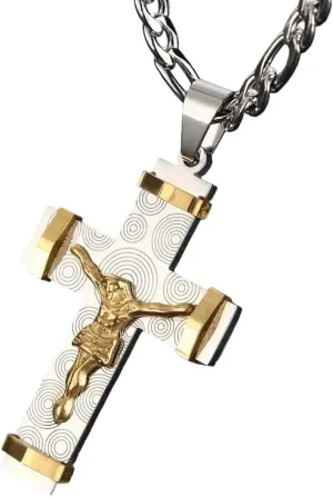 New 2024 Fashion Stainless Steel Christs Jesus Cross Pendant Necklace Link Chain Gold Silver Tone Necklaces For Men 23.62" 6Mm Fashion Accessories Creative Gift