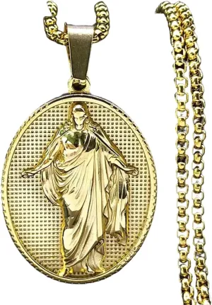 New 2025 Christian Jesus Christ Medal Pendant Necklace For Men Women Stainless Steel Gold Color Chain Necklaces Jewelry Collar Decoration Jewelry Commemorative Accessories Trendy Best For Gift
