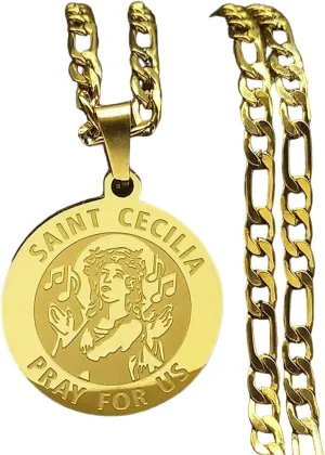 New 2025 Saint Cecilia Pray For Us Necklace For Women Silver Color Stainless Steel Medal Religious Pendant Necklaces Decoration Jewelry Commemorative With You Accessories Trendy Best For Gift