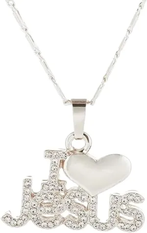 New 2026 Unisex Letter I Love Jesus Shape Pendant Necklace Women's Bohemian Crystal Inlaid Religious Accessories Decoration Jewelry Luxury With You Trendy Best For Gift For Women And Men