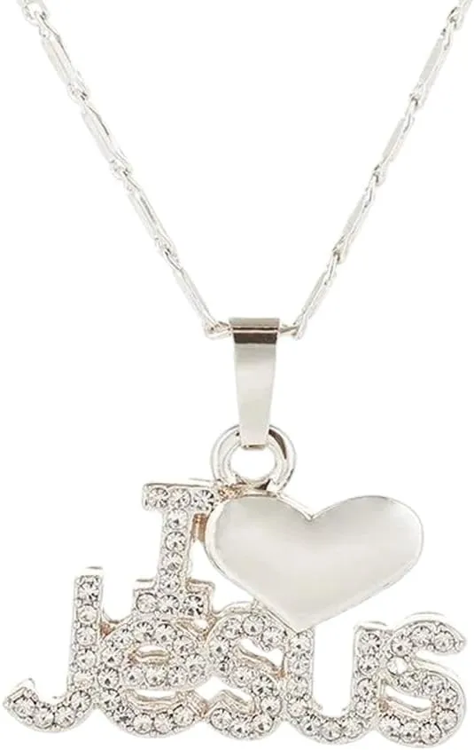 New 2026 Unisex Letter I Love Jesus Shape Pendant Necklace Women's Bohemian Crystal Inlaid Religious Accessories Decoration Jewelry Luxury With You Trendy Best For Gift For Women And Men