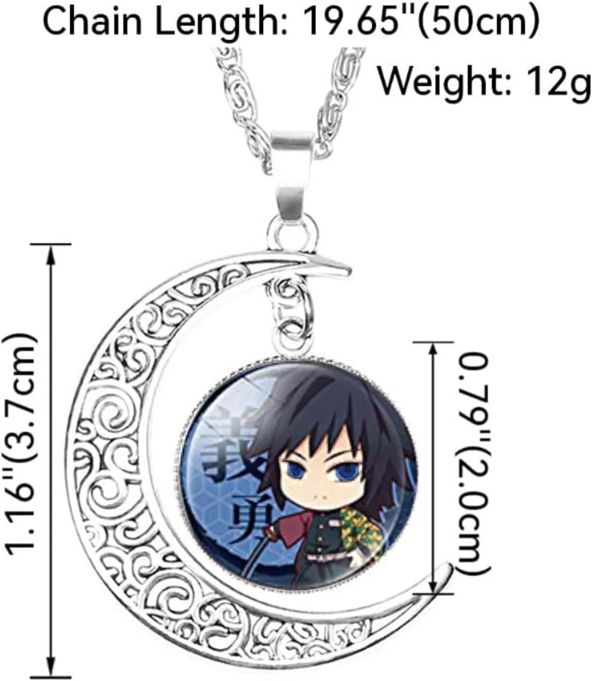Nezuko Kamado Anime Jewelry Set Glass Dome Crescent Moon Pendant Charm Necklace, Earrings, Bracelet Jewelry Set Gifts for Women Girls