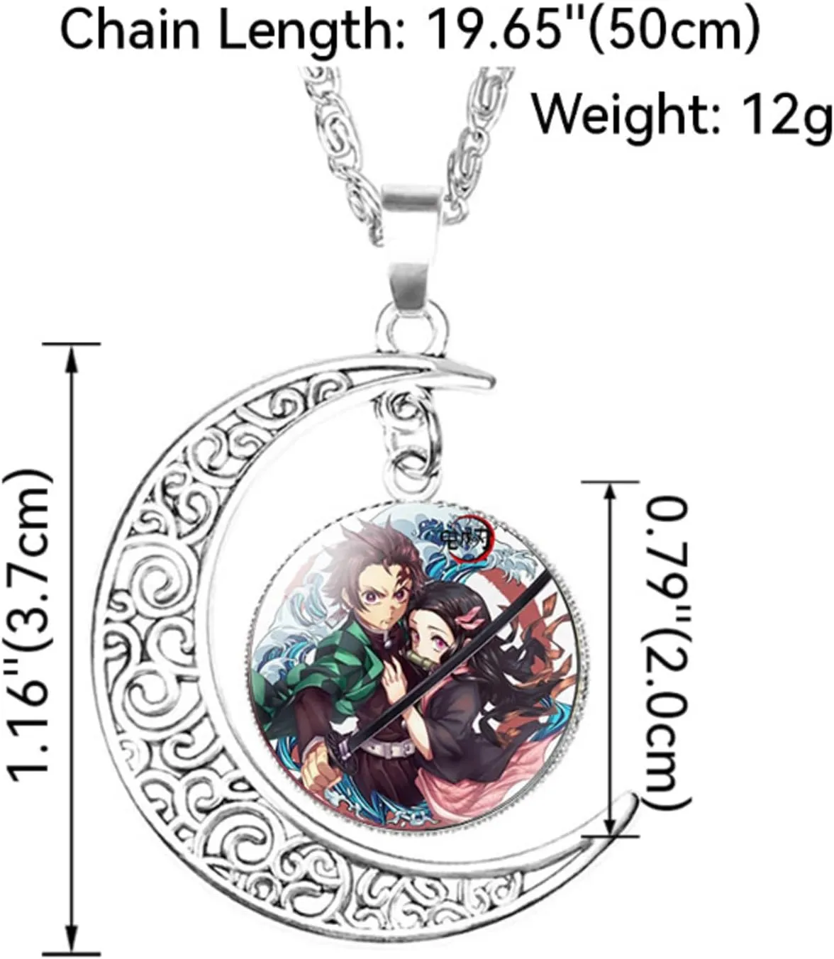 Nezuko Kamado Anime Jewelry Set Glass Dome Crescent Moon Pendant Charm Necklace, Earrings, Bracelet Jewelry Set Gifts for Women Girls