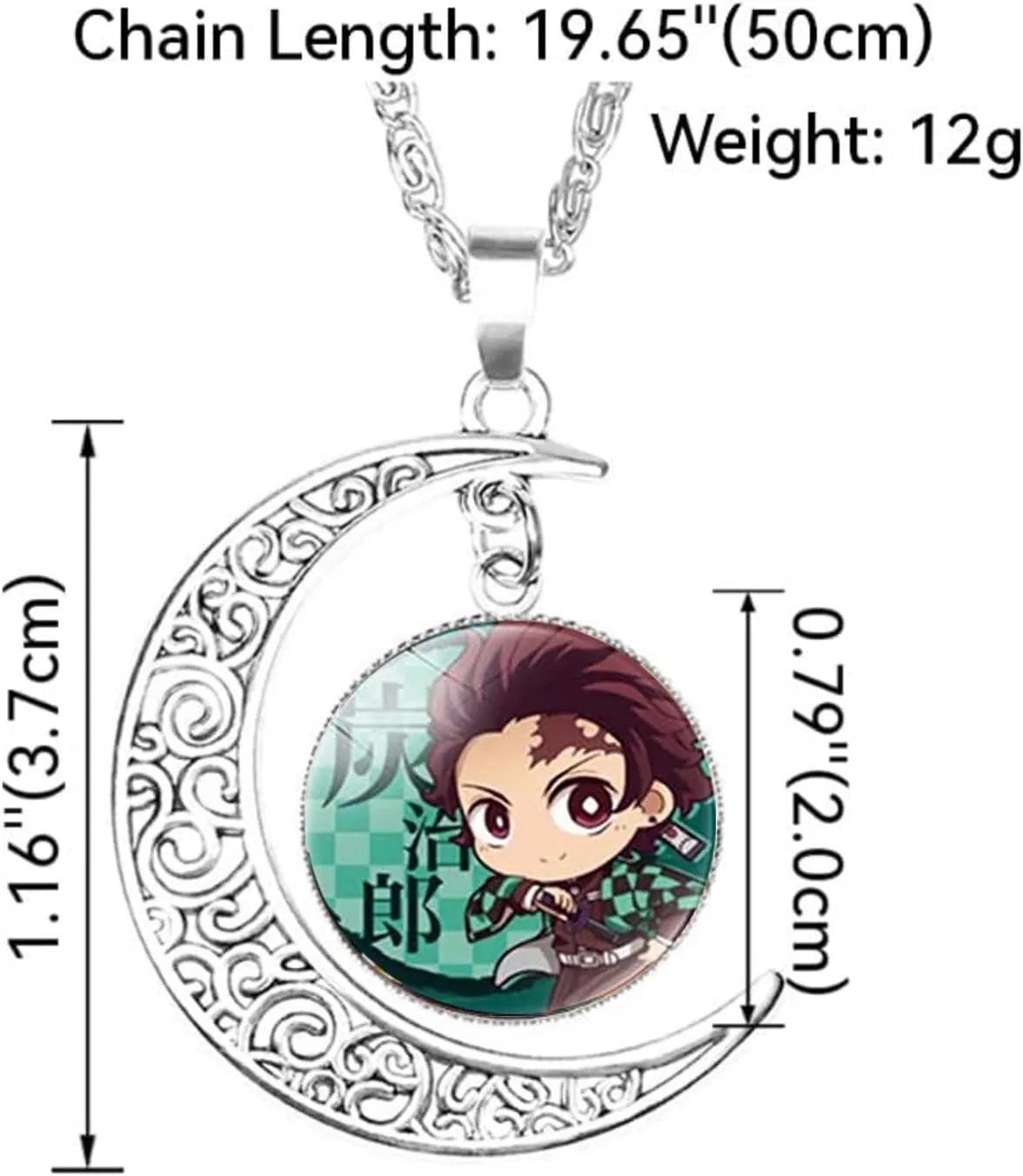 Nezuko Kamado Anime Jewelry Set Glass Dome Crescent Moon Pendant Charm Necklace, Earrings, Bracelet Jewelry Set Gifts for Women Girls