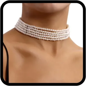 Nicute Layered Pearl Necklace White 1920s Vintage Choker Strands Bridal Wedding Necklace Chain Jewelry for Women (A)