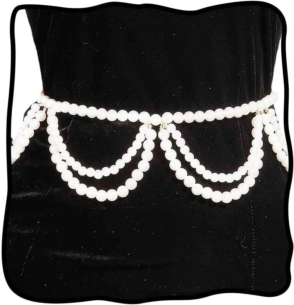 Nicute Pearl Body Chains Layered Waist Chain Beach Bikini Belly Chain Fashion Rave Party Body Jewelry Accessories for Women and Girls