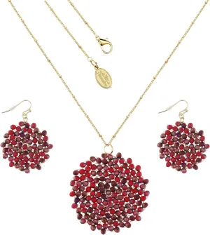 Niumike Handmade Crystal Circle Pendant Necklace and Earring Sets for Women Prom Disc Long Statement Necklaces Jewelry Sets with Gifts Box