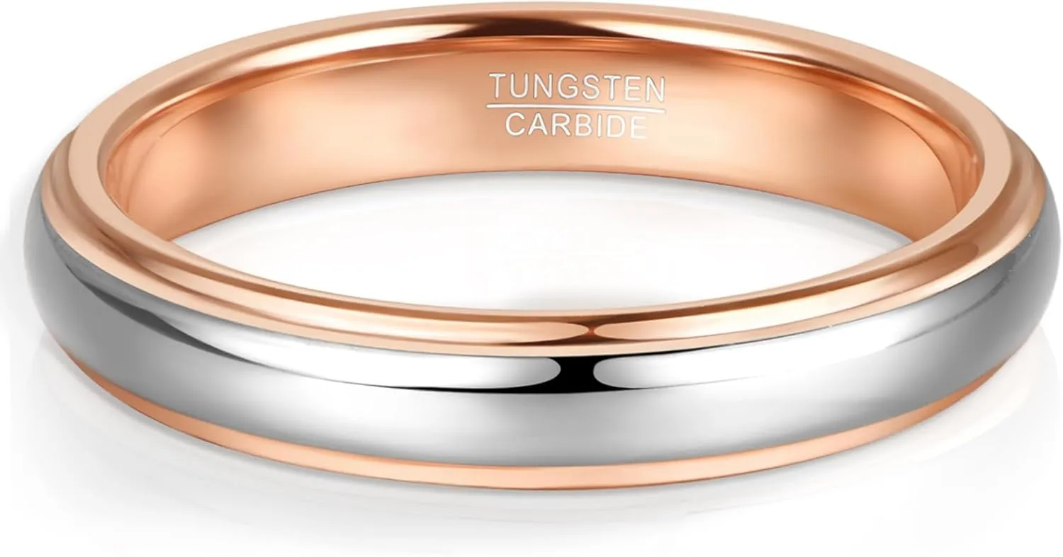NUNCAD Tungsten Rings for Men Custom Engraved Ring Women 4mm/6mm/8mm Gold Silver Two-Tone Wedding Bands Step Edges Comfort Fit Size 5-12