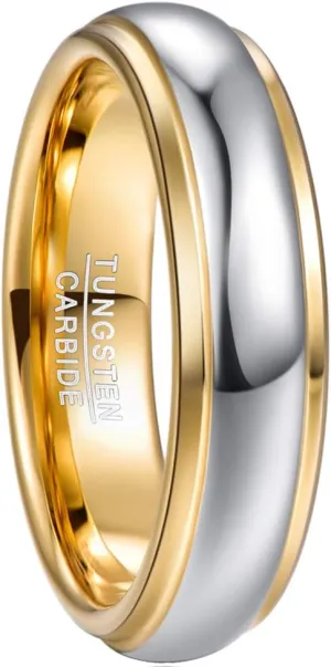 NUNCAD Tungsten Rings for Men Custom Engraved Ring Women 4mm/6mm/8mm Gold Silver Two-Tone Wedding Bands Step Edges Comfort Fit Size 5-12
