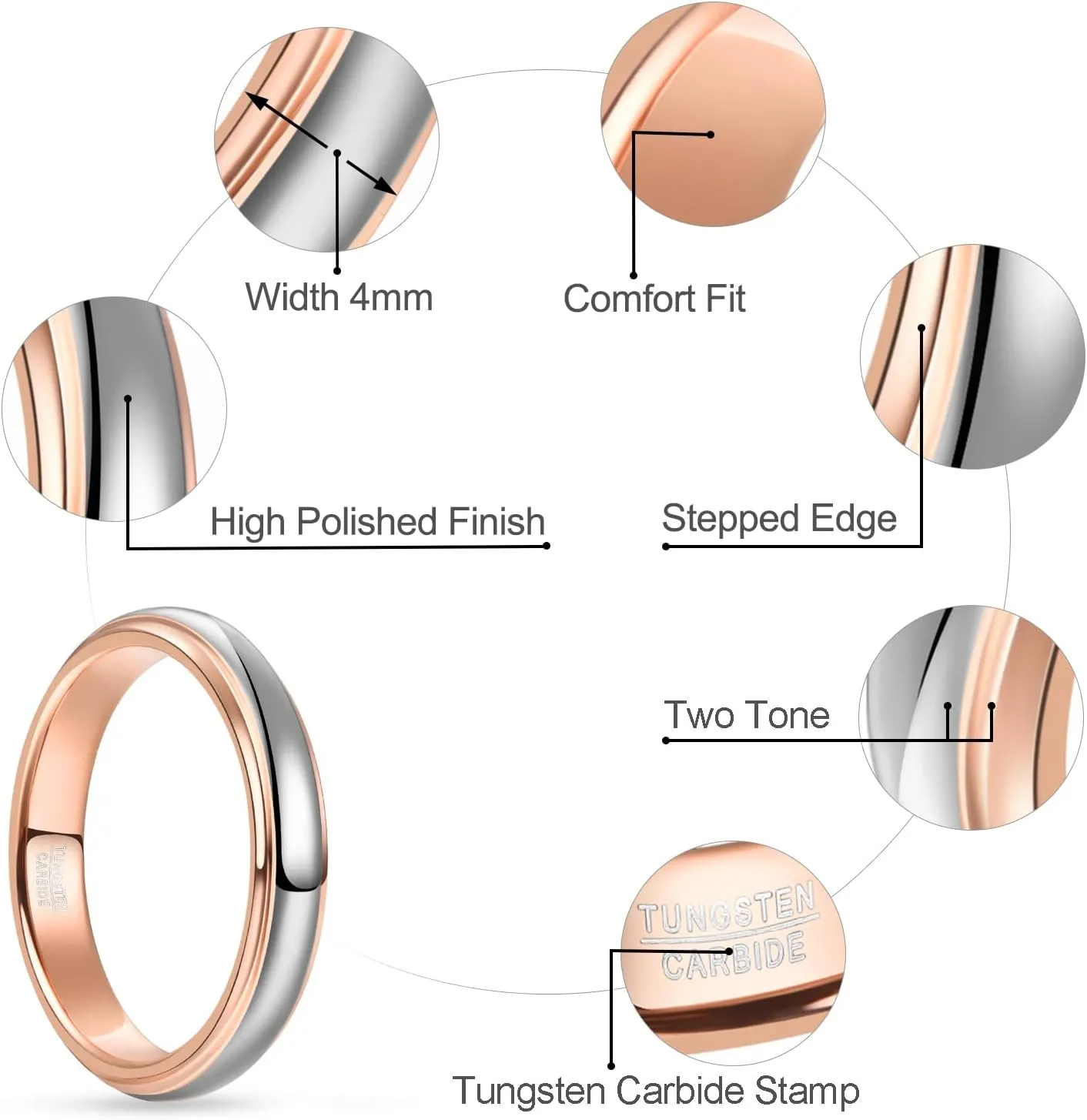 NUNCAD Tungsten Rings for Men Custom Engraved Ring Women 4mm/6mm/8mm Gold Silver Two-Tone Wedding Bands Step Edges Comfort Fit Size 5-12