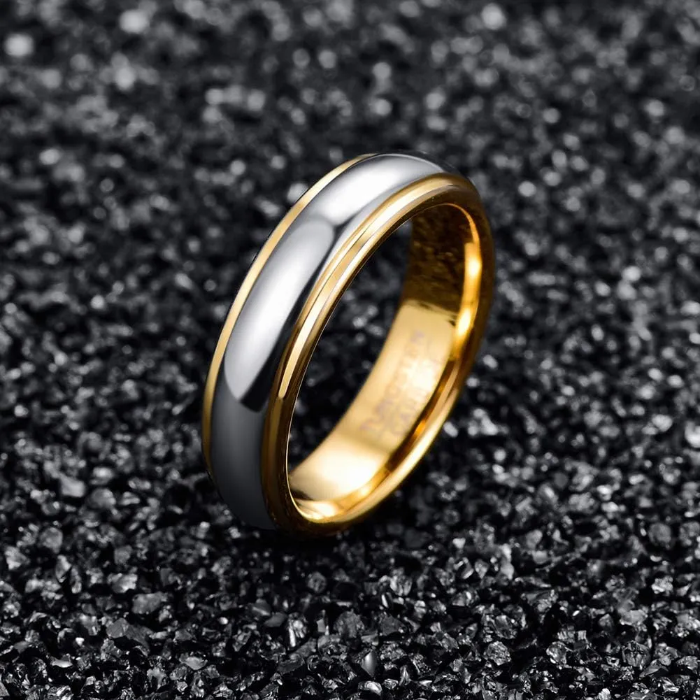 NUNCAD Tungsten Rings for Men Custom Engraved Ring Women 4mm/6mm/8mm Gold Silver Two-Tone Wedding Bands Step Edges Comfort Fit Size 5-12