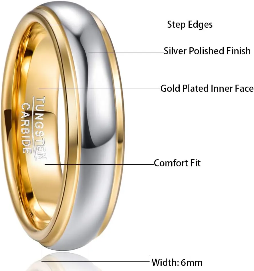 NUNCAD Tungsten Rings for Men Custom Engraved Ring Women 4mm/6mm/8mm Gold Silver Two-Tone Wedding Bands Step Edges Comfort Fit Size 5-12