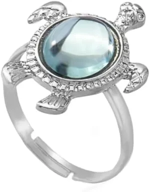 OIDIMS Cute Blue Sea Turtle Adjustable Statement Ring for Women Men Fashion Nature Ocean Animal Stacking Open Knuckle Finger Bands Eternity Wedding Friendship Rings Dainty Summer Fine Jewelry for Her
