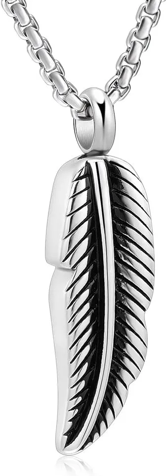 Oinsi Stainless Steel Feather Urn Necklace Hold Cremation Ashes Keepsake Memorial Jewelry  Box Fill Kits