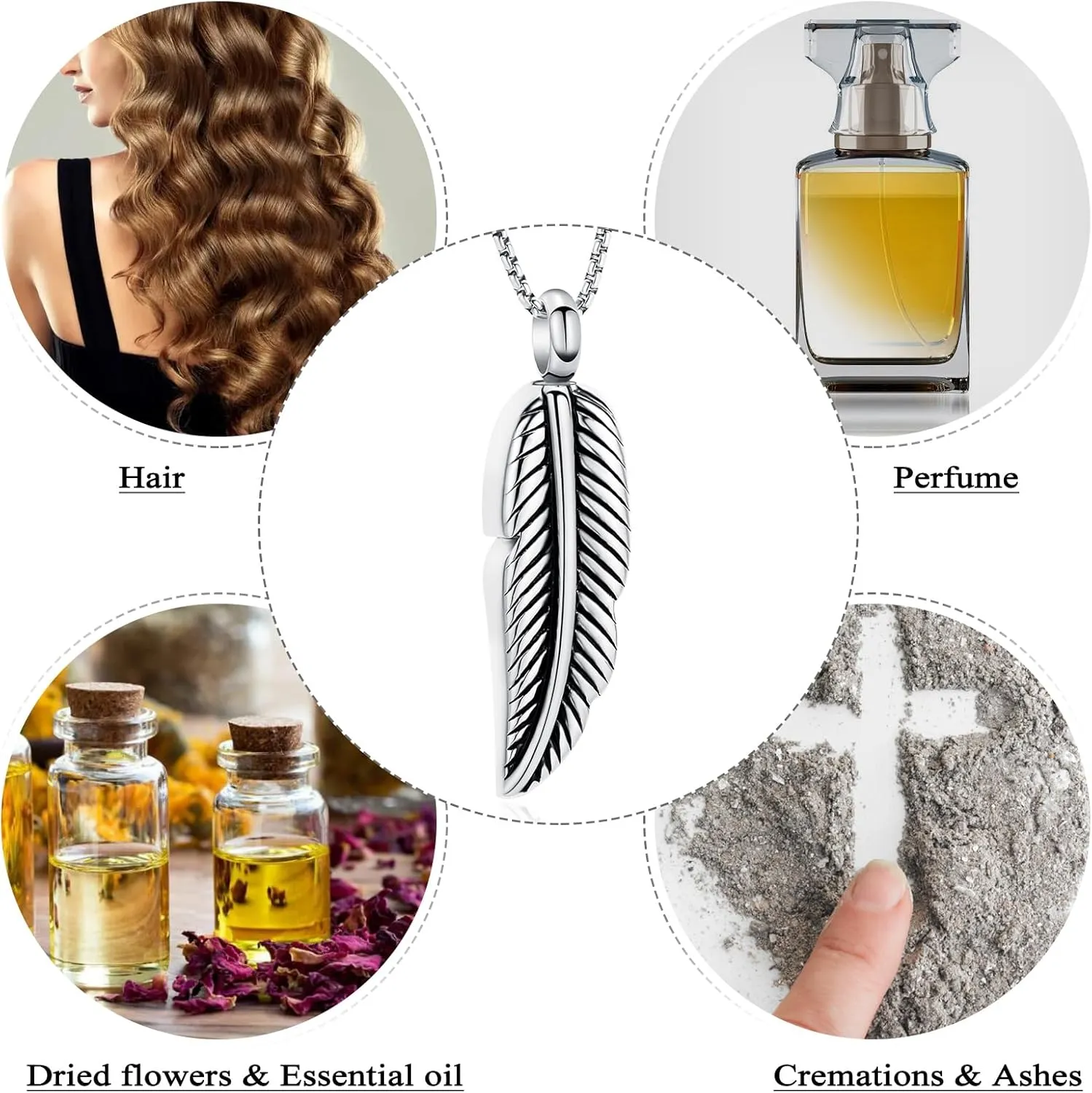 Oinsi Stainless Steel Feather Urn Necklace Hold Cremation Ashes Keepsake Memorial Jewelry  Box Fill Kits
