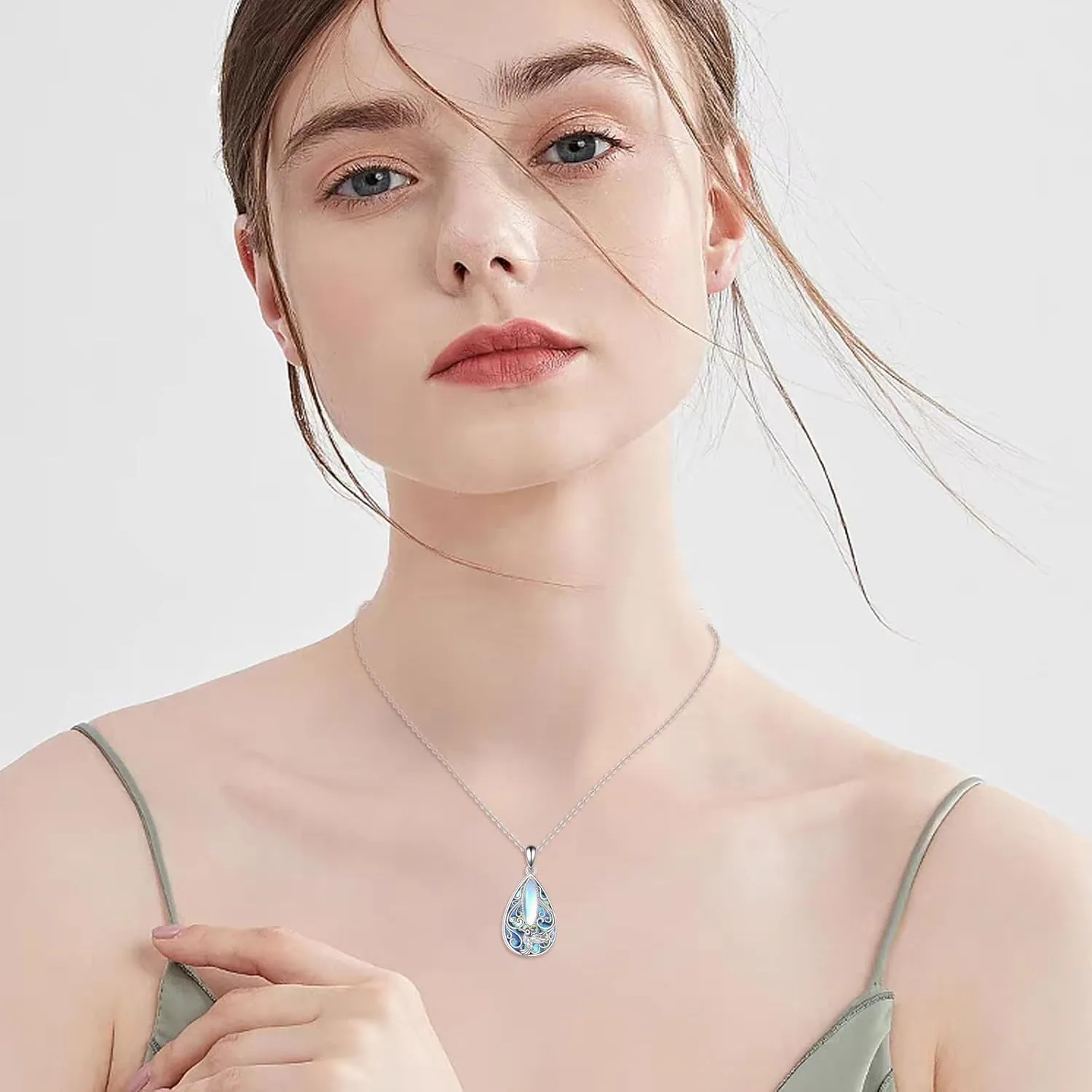 ONEFINITY Filigree Moonstone Necklace 925 Sterling Silver Bohemian Irish Celtic Necklace Abalone Shell Filigree Jewelry Gifts For Women