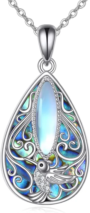 ONEFINITY Filigree Moonstone Necklace 925 Sterling Silver Bohemian Irish Celtic Necklace Abalone Shell Filigree Jewelry Gifts For Women