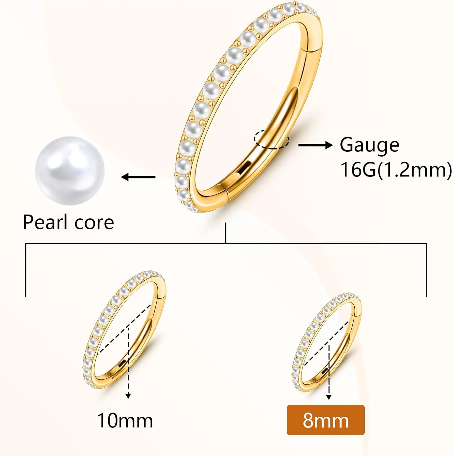 ONESING 5pcs Nose Rings Hoops 14G-20G Hinged CZ Conch Piercing Jewelry 316L Surgical Steel Septum & Lip Rings 6mm-14mm