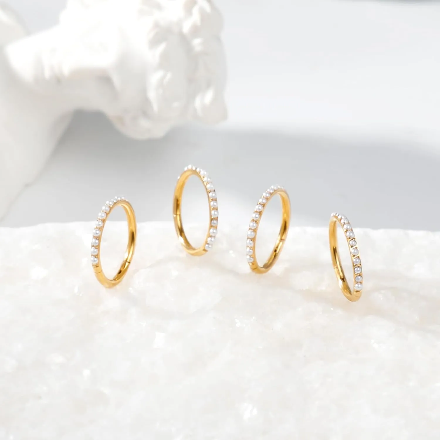ONESING 5pcs Nose Rings Hoops 14G-20G Hinged CZ Conch Piercing Jewelry 316L Surgical Steel Septum & Lip Rings 6mm-14mm