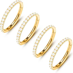ONESING 5pcs Nose Rings Hoops 14G-20G Hinged CZ Conch Piercing Jewelry 316L Surgical Steel Septum & Lip Rings 6mm-14mm