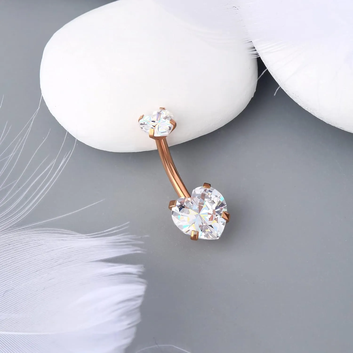 OUFER 14G Surgical Steel Faceted Heart Cubic Zirconia Navel Rings Body Piercing Jewelry