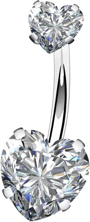 OUFER 14G Surgical Steel Faceted Heart Cubic Zirconia Navel Rings Body Piercing Jewelry