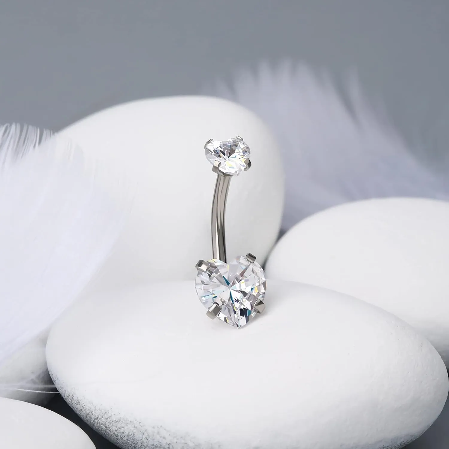 OUFER 14G Surgical Steel Faceted Heart Cubic Zirconia Navel Rings Body Piercing Jewelry