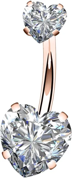 OUFER 14G Surgical Steel Faceted Heart Cubic Zirconia Navel Rings Body Piercing Jewelry