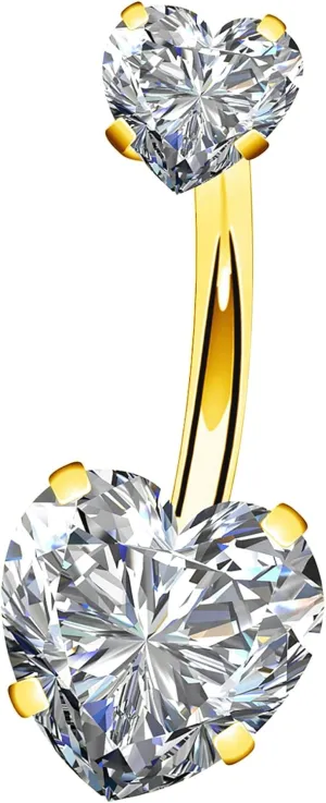 OUFER 14G Surgical Steel Faceted Heart Cubic Zirconia Navel Rings Body Piercing Jewelry