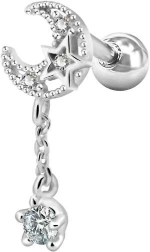 OUFER 16G Stainless Steel Cartilage Earring Moon with CZ Dangle Tragus Earrings Cartilage Earring Stud