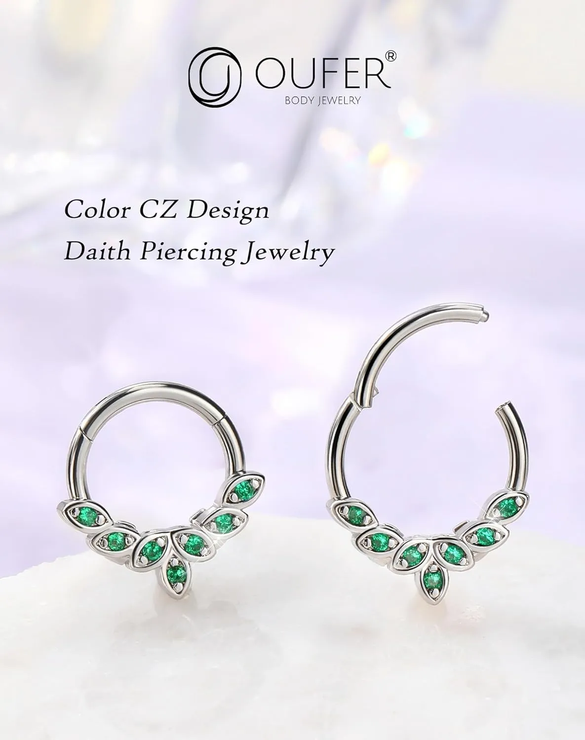 OUFER Septum Rings 16G, 316L Stainless Steel Septum Rings Hoops, Cluster CZ Hinged Segment Daith Helix Piercing Jewelry For Women And Men