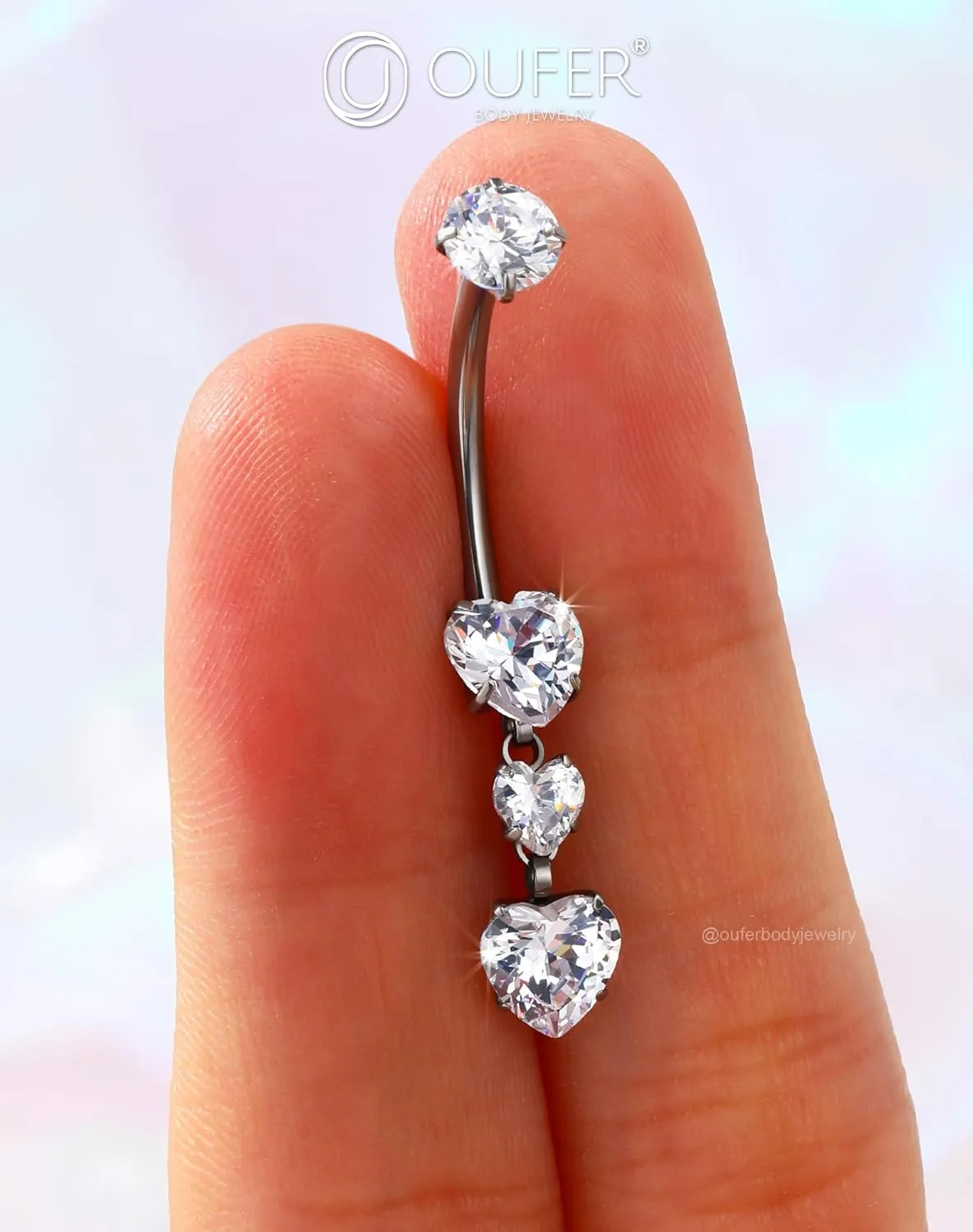 OUFER Titanium Belly Button Rings, Heart Belly Rings Dangling, Internally Threaded Belly Button Piercings, Long Dangle Navel Piercing Jewelry, Belly Rings for Women