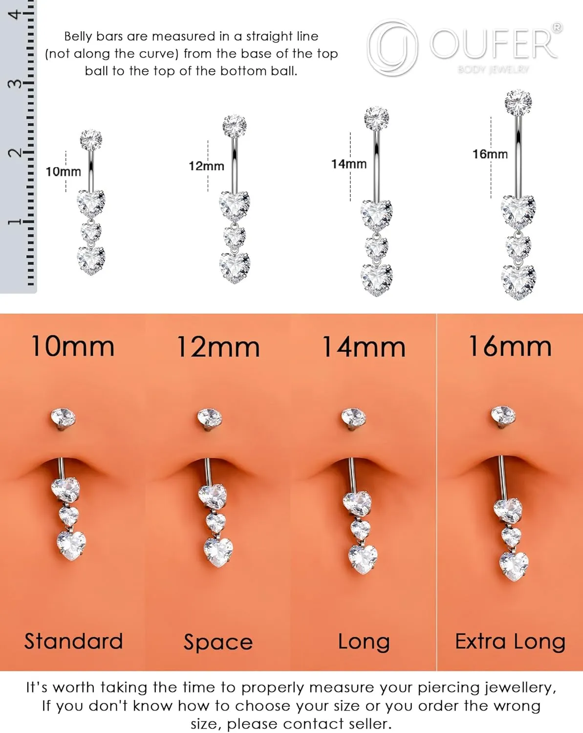 OUFER Titanium Belly Button Rings, Heart Belly Rings Dangling, Internally Threaded Belly Button Piercings, Long Dangle Navel Piercing Jewelry, Belly Rings for Women