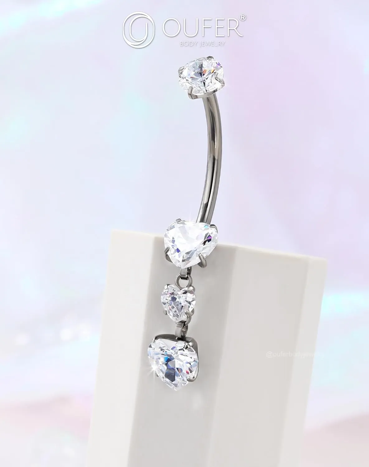 OUFER Titanium Belly Button Rings, Heart Belly Rings Dangling, Internally Threaded Belly Button Piercings, Long Dangle Navel Piercing Jewelry, Belly Rings for Women