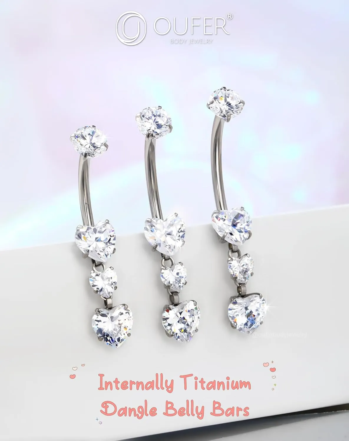 OUFER Titanium Belly Button Rings, Heart Belly Rings Dangling, Internally Threaded Belly Button Piercings, Long Dangle Navel Piercing Jewelry, Belly Rings for Women