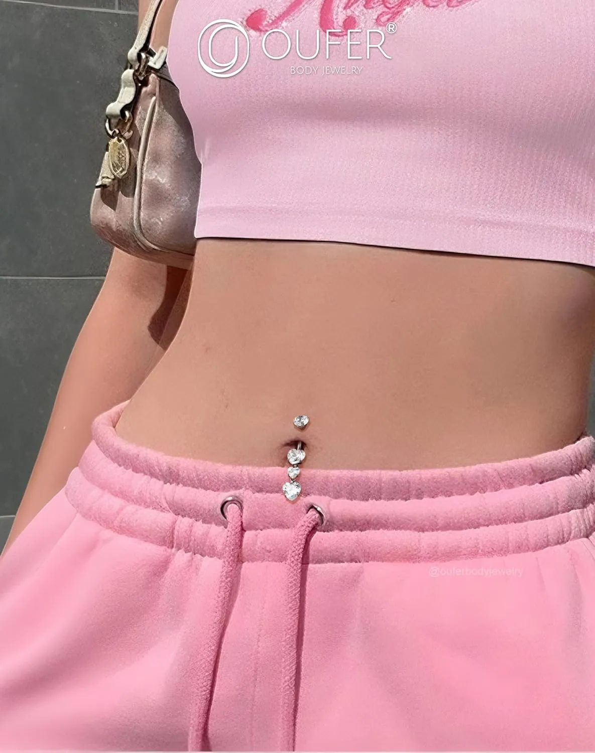OUFER Titanium Belly Button Rings, Heart Belly Rings Dangling, Internally Threaded Belly Button Piercings, Long Dangle Navel Piercing Jewelry, Belly Rings for Women
