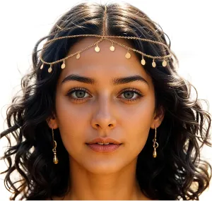 Ouligay Gold Head Chain,Egyptian Headpiece for Women,Head Chain Jewelry for Women,Gypsy Accessories,Festival Costume Headband for Daily Hair Accessories Prom Makeup(21 Inches)