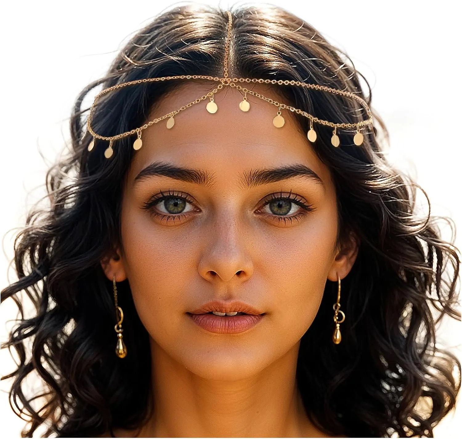 Ouligay Gold Head Chain,Egyptian Headpiece for Women,Head Chain Jewelry for Women,Gypsy Accessories,Festival Costume Headband for Daily Hair Accessories Prom Makeup(21 Inches)